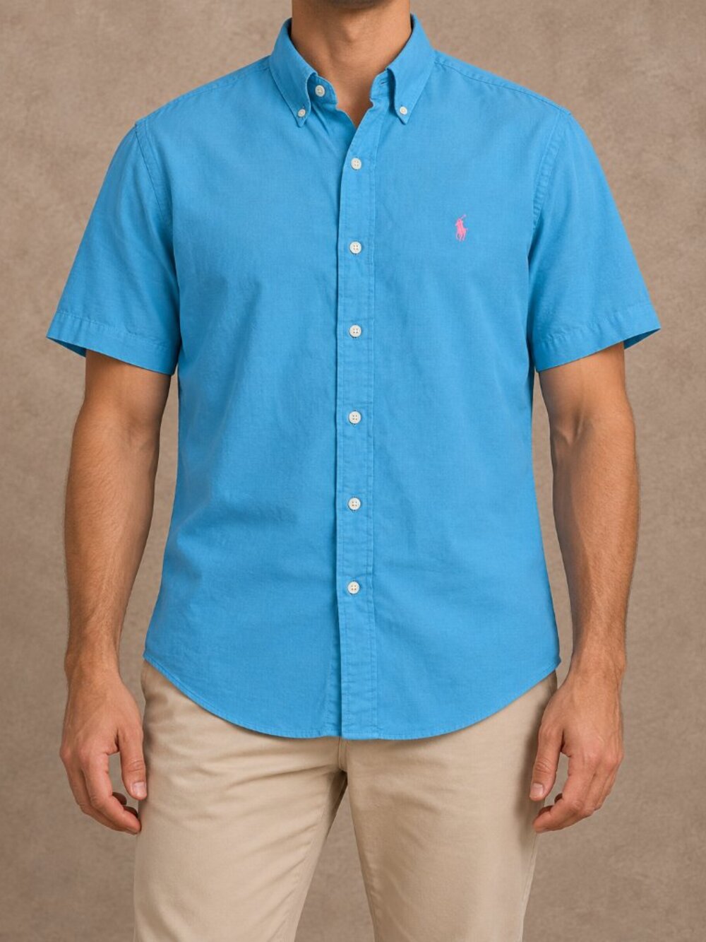 Ralph Lauren XL Custom Fit Linen Blend Turquoise Shirt Pink Pony